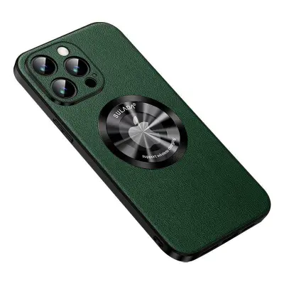 SULADA iPhone 15 Pro Mobilskal PU Läder TPU MagSafe Kompatibel Grön