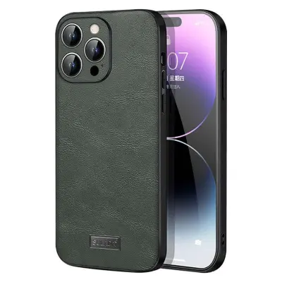SULADA iPhone 15 Pro Mobilskal PU Läder TPU PC Grön Cowhide Textur