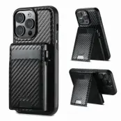 SUTENI iPhone 15 Pro Mobilskal Magsafe Korthållare Carbon Fiber