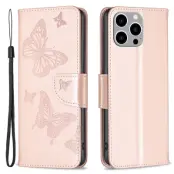 Trolsk Imprint Butterflies Wallet (iPhone 15 Pro) - Roséguld