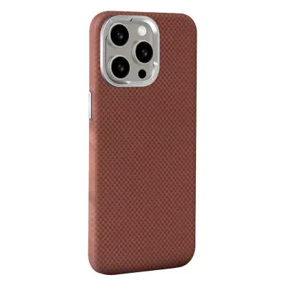 X-LEVEL iPhone 15 Pro Mobilskal Magnetiskt Kolfiber + Metall Brun