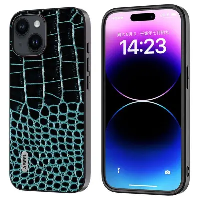 ABEEL iPhone 15 Plånboksfodral Anti-fall Äkta Läder Blå