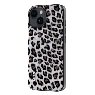 ABEEL iPhone 15 Fodral Leopard Textur KonstLäder Silver