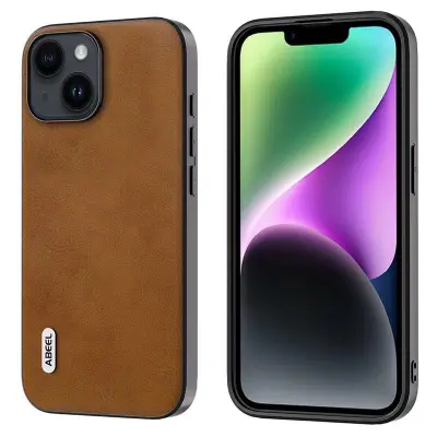 ABEEL iPhone 15 Fodral KonstLäder TPU PC Anti-Scratch Brun