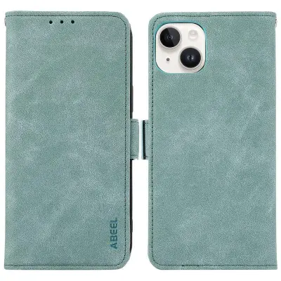 ABEEL iPhone 15 Plånboksfodral Konstläder RFID-Skydd Magnetisk - Blå