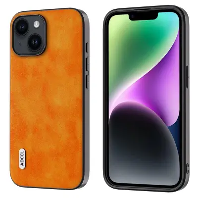 ABEEL iPhone 15 Mobilskal PU Läder Coated TPU+PC Litchi Orange
