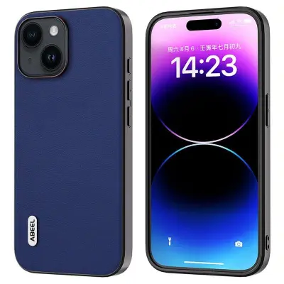 ABEEL iPhone 15 Skyddande Fodral Texturerad KonstLäder Blå