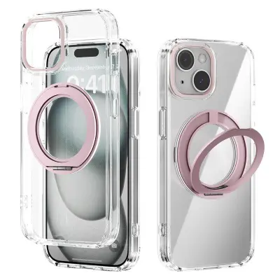 ABEEL Q-LUCK iPhone 15 Mobilskal med Kickstand Shockproof - Rosa