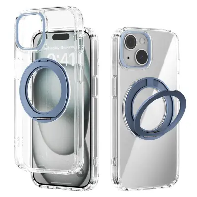 ABEEL Q-LUCK iPhone 15 Mobilskal med Ställ Blå Shockproof