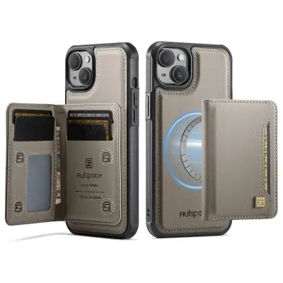 AUTSPACE iPhone 15 Fodral Vintage Konstläder - Grå