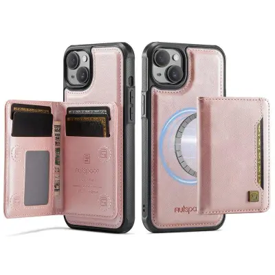 AUTSPACE iPhone 15 Fodral Vintage Konstläder - Rosa Gold