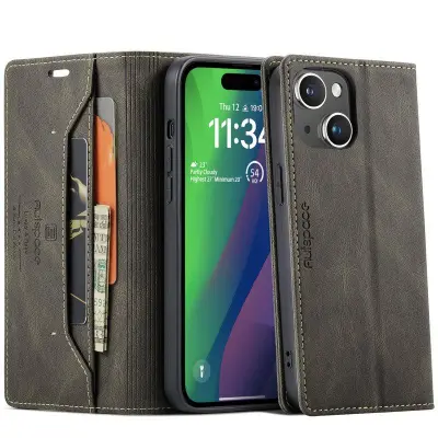 AUTSPACE iPhone 15 Wallet Fodral KonstLäder - Kaffe