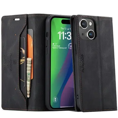 AUTSPACE iPhone 15 Wallet Fodral KonstLäder - Svart
