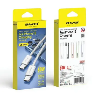 AWEI CL-219T Kabel USB-C–USB-C 60W iPhone 15 - Svart