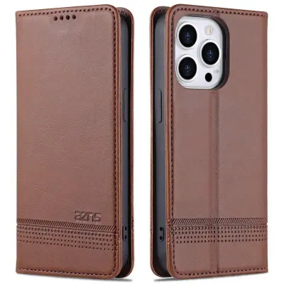 AZNS iPhone 15 Plånboksfodral i Konstläder + TPU - Brun