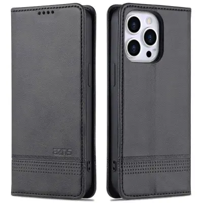 AZNS iPhone 15 Plånboksfodral i Konstläder + TPU - Ställfunktion - Svart