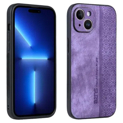 AZNS iPhone 15 Fodral Imprinted Mönster KonstLäder - Lila