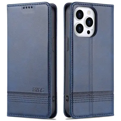 AZNS iPhone 15 Plånboksfodral Konstläder + TPU - Ställ - Blå