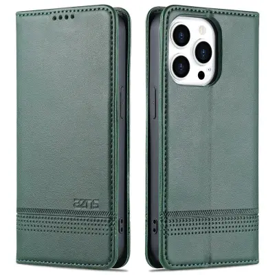 AZNS iPhone 15 Plånboksfodral Konstläder + TPU - Ställ - Grön
