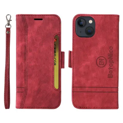 BETOPNICE 001 iPhone 15 Plånboksfodral i Konstläder - Röd