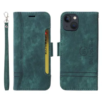BETOPNICE 001 iPhone 15 Plånboksfodral Konstläder - Grön