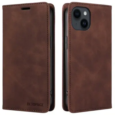 BETOPNICE 003 iPhone 15 Plånboksfodral i Konstläder - Brun