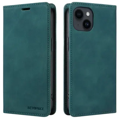 BETOPNICE 003 iPhone 15 Plånboksfodral i Konstläder - Grön