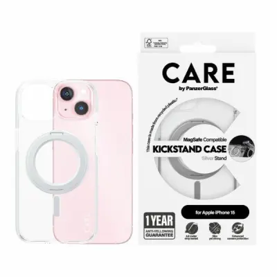 CARE PanzerGlass iPhone 15 Mobilskal MagSafe Kickstand Silver