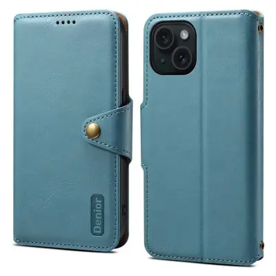 DENIOR iPhone 15 Plånboksfodral Konstläder Blå