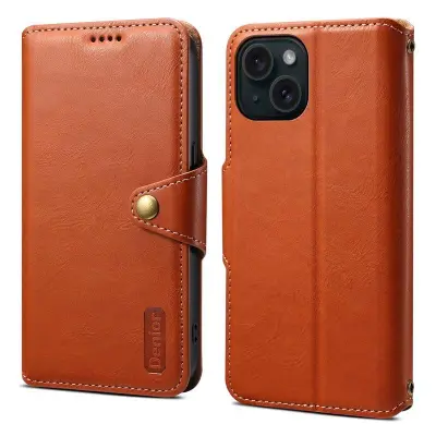 DENIOR iPhone 15 Plånboksfodral Konstläder med Ställ - Brun