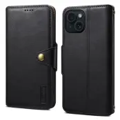 DENIOR iPhone 15 Plånboksfodral Äkta Läder Svart