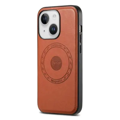 DENIOR iPhone 15 Mobilskal i PU-läder med lädertextur - Brun