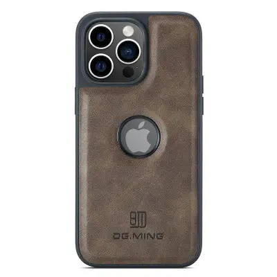 DG.MING iPhone 15 Mobilskal Logo View Anti-Drop PU Läder - Brun