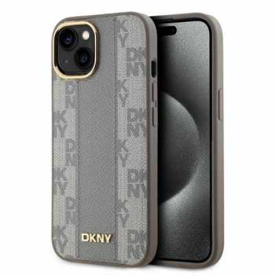 DKNY iPhone 15 Mobilskal MagSafe Läder Checkered Mono - Beige