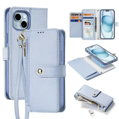 DUX DUCIS iPhone 15 Plånboksfodral Lawa Series Äkta läder - Ljusblå