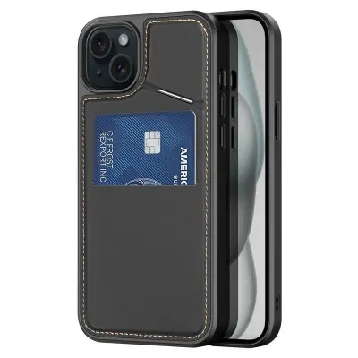 DUX DUCIS Rafi II för iPhone 15 mobilskal med kortplats Konstläder - Svart