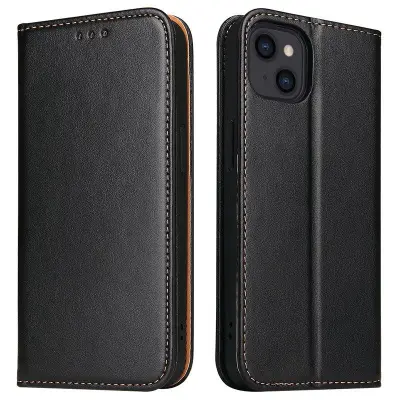 FIERRE SHANN för iPhone 15 Plånboksfodral Ställ Konstläder - Svart