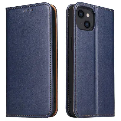 FIERRE SHANN för iPhone 15 Plånboksfodral Stand Konstläder - Blå