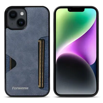 FORWENW F5 Series iPhone 15 Fodral KonstLäder - Blå