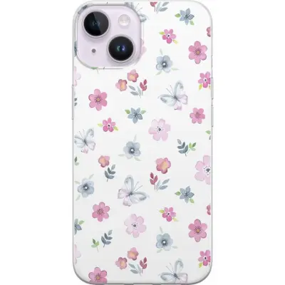 Mobilskal till Apple iPhone 15 med Blommor och fjärillar