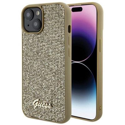 Guess iPhone 15 Mobilskal Disco Metal Script - Guld