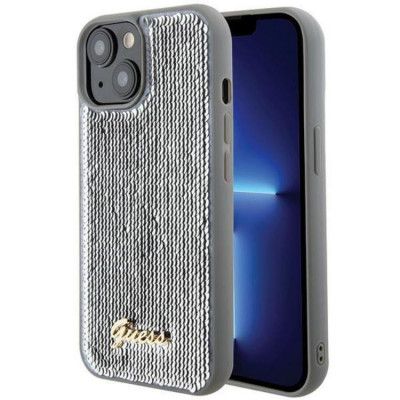 Guess iPhone 15 Mobilskal Sequin Script Metal - Silver