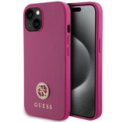 Guess iPhone 15 Mobilskal Strass Metal Logo - Rosa