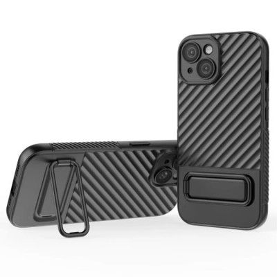 iPhone 15 Mobilskal Kickstand TPU - Svart