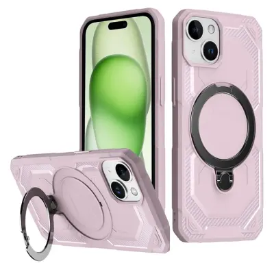 iPhone 15 Mobilskal MagSafe Kickstand TPU + PC - Rosa (Rosa)