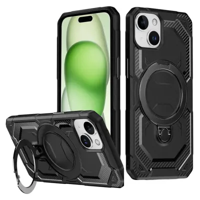 iPhone 15 Mobilskal MagSafe Kickstand TPU + PC (Svart)