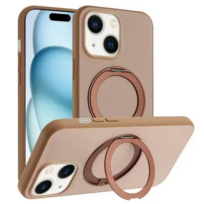 iPhone 15 Mobilskal MagSafe Rotary Kickstand Skin Touch - Guld (Ökenguld)