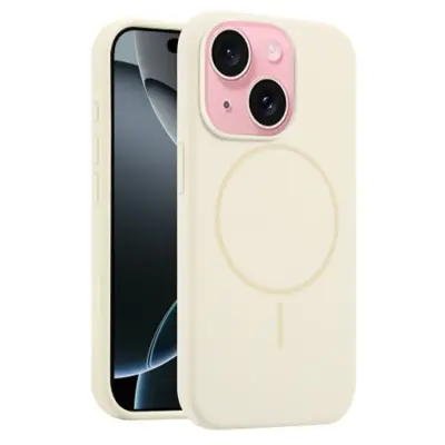 iPhone 15 Mobilskal MagSafe Silikon Anti Drop (Antique Vit)