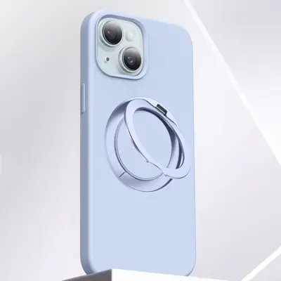 iPhone 15 Mobilskal MagSafe Silikon Roterande Kickstand - Blå (Babyblå)