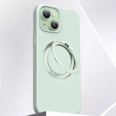 iPhone 15 Mobilskal MagSafe Silikon Roterande Kickstand - Grön (Ljusgrön)